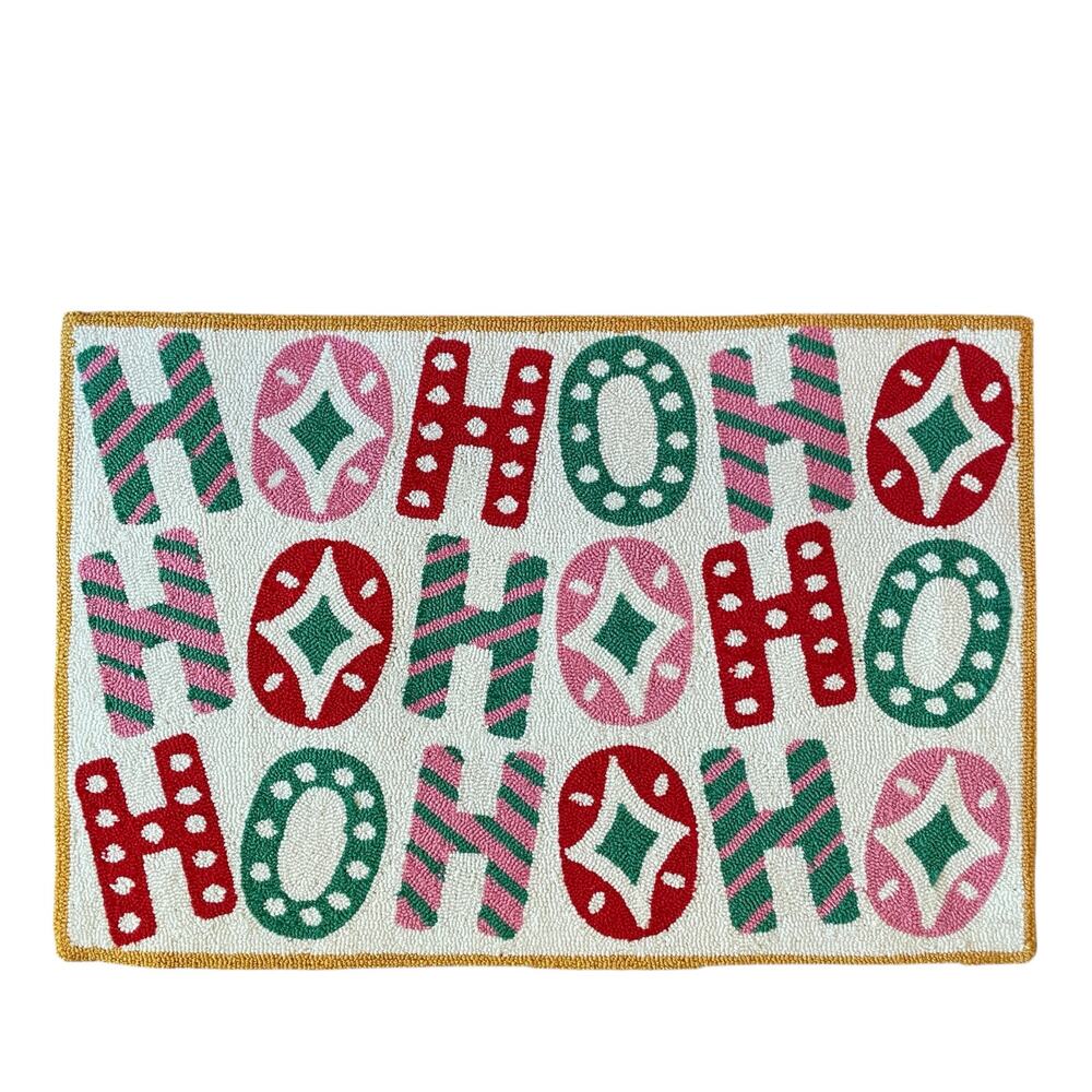 Peking Handicraft Holiday Hook Rug 2x3 HOHOHO Christmas Pop of Color New